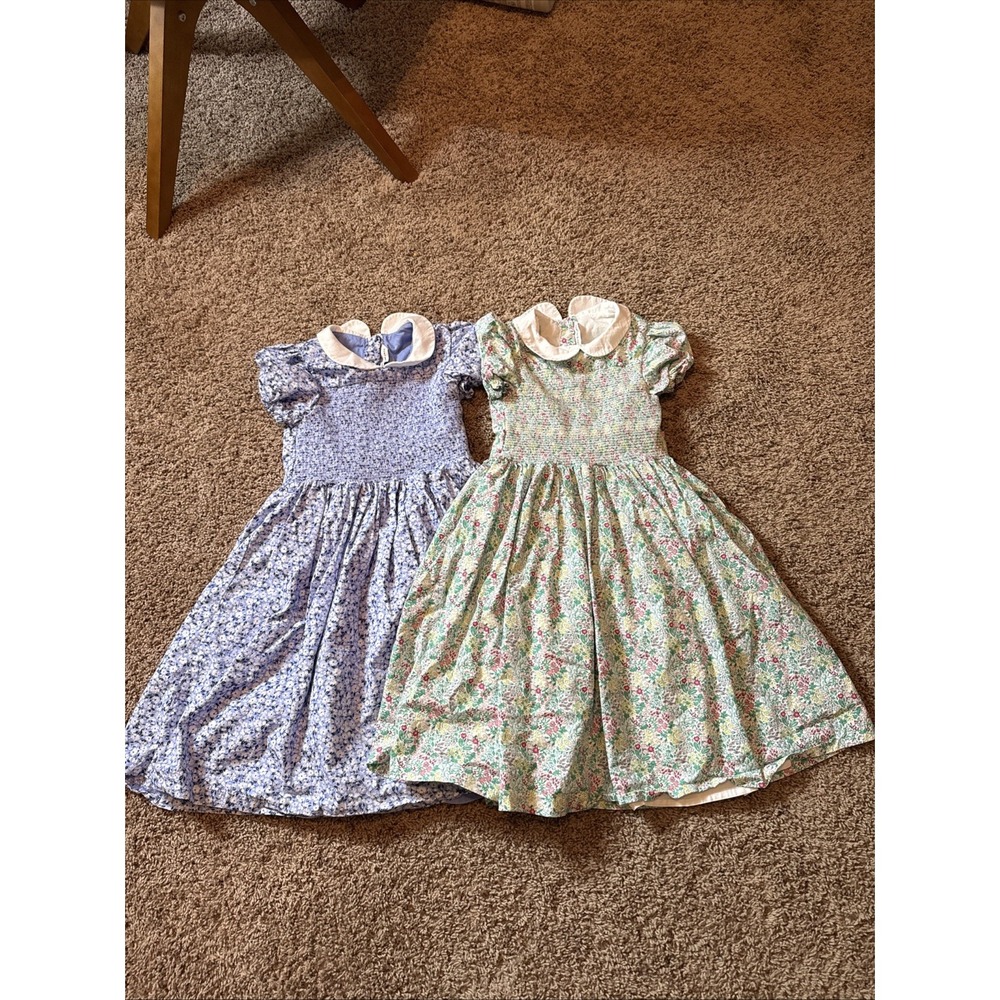 Janie And Jack Lot Of 2 Girls Floral Smocked Midi Dresses Size 8 Back To School